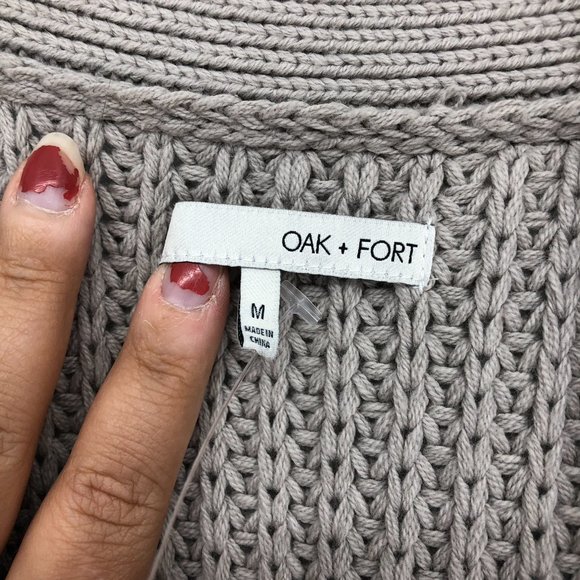 Oak + Fort Taupe Grey Cotton Ribbed Chunky Knit Sleeveless Longline Cardigan M - Picture 3 of 8